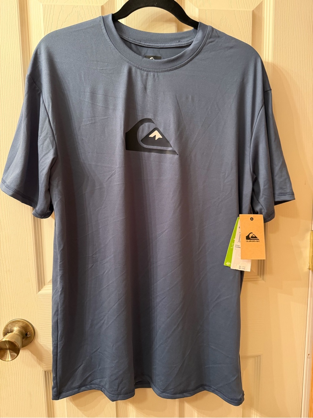 Quiksilver Men's Short Sleeve Crew Tee in Slate Blue with Black Logo